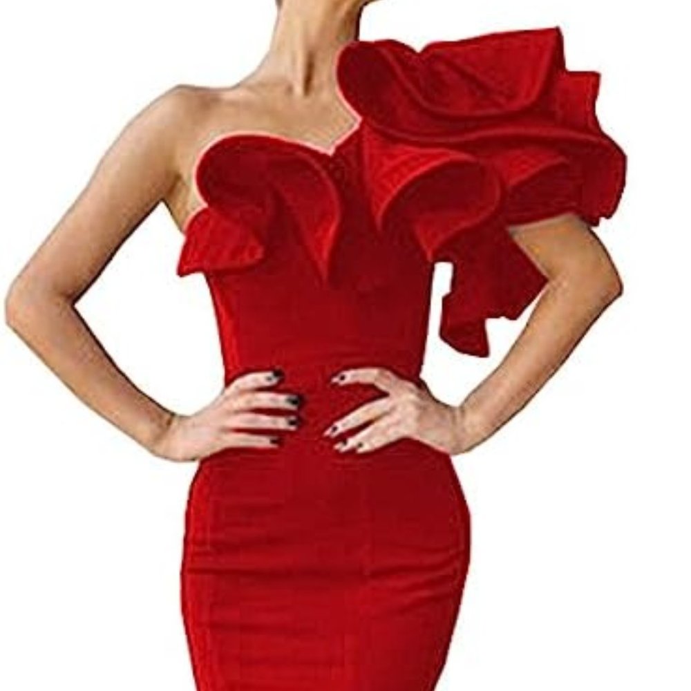 Women's Mermaid One Shoulder Ruffles Prom Dresses Evening Gowns